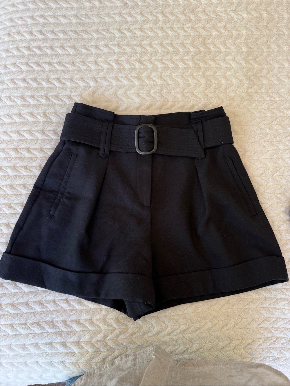 Sezane Black High-Waist Belted Shorts